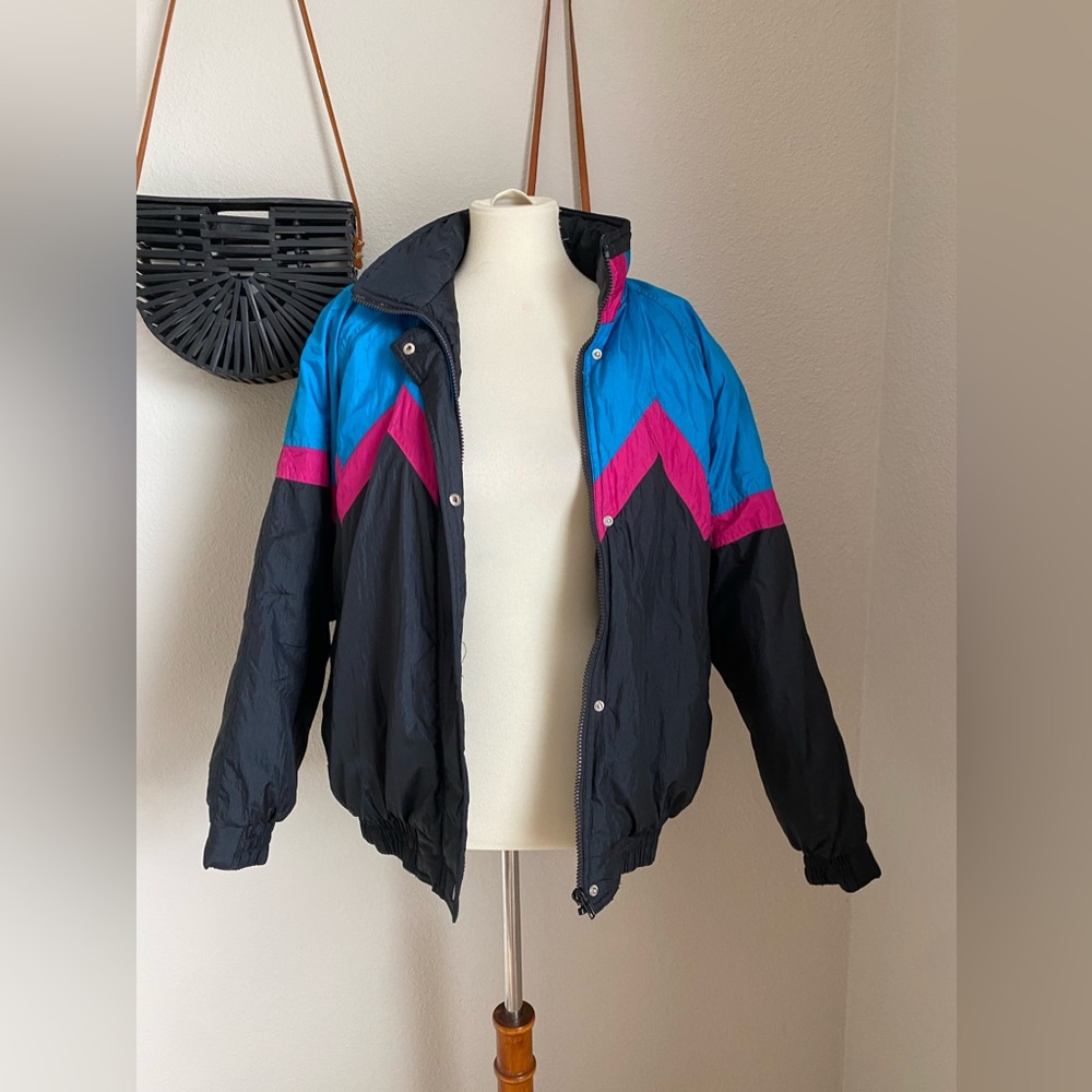 Westside Connections Black & Blue Windbreaker Puffer Coat, Size Medium